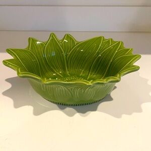 Vtg Small Appolia Stoneware Green Sunflower Pattern Oval Dish Made in France